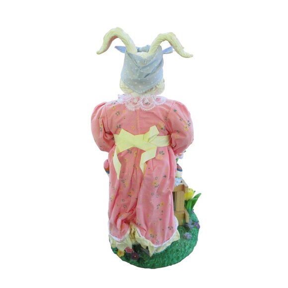 Fabric Mache Mrs. Easter Bunny Figurine With Tulips Eggs Duckling GUC - Picture 3 of 16